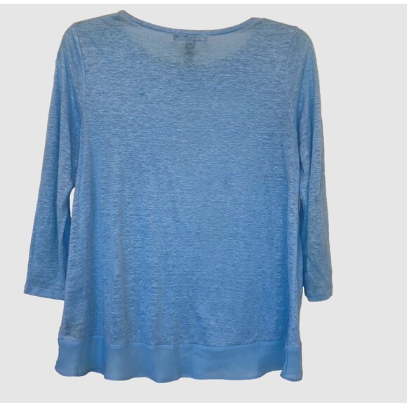 LAUREN RALPH LAUREN size S 100% Linen Knit Blue Tunic Blouse Top Chiffon Trim - Picture 3 of 5